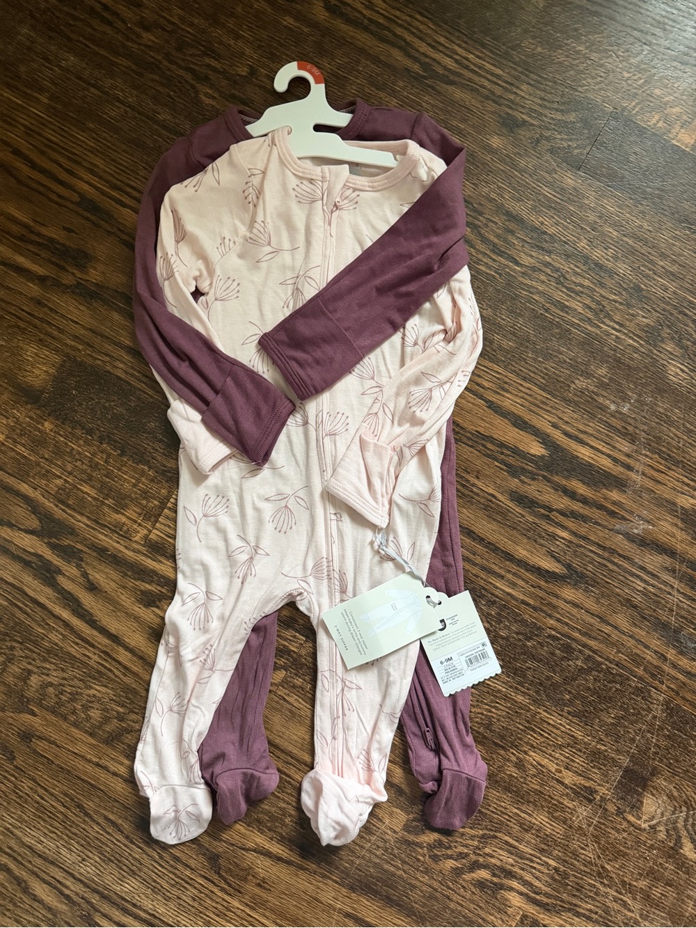 Cloud Island Baby Girls’ So Very Soft 2 Pack modal sleepers floral and plum 6-9M